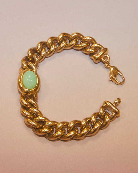 Bracelet gourmette et pierre verte