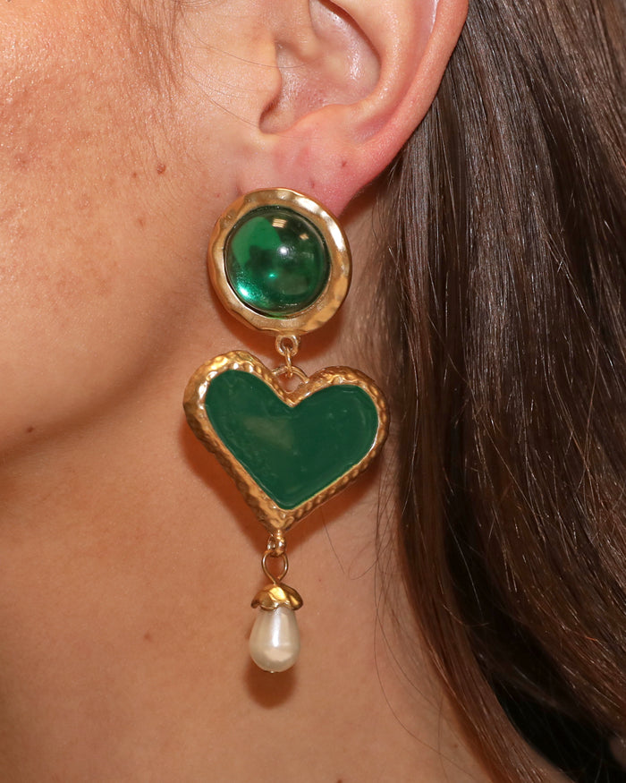 Boucles d'oreilles coeur vert