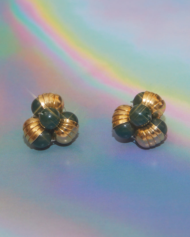 Boucles d'oreilles perles vertes et or