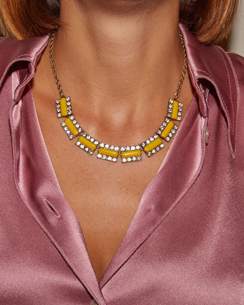 Collier perles jaunes et strass