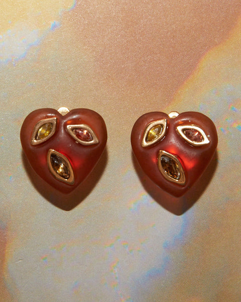 Boucles d'oreilles coeurs marrons