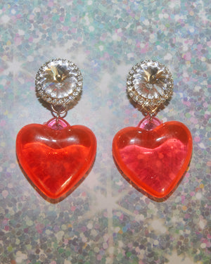 Boucles d'oreilles strass et coeurs roses