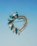 Broche coeur strass verts