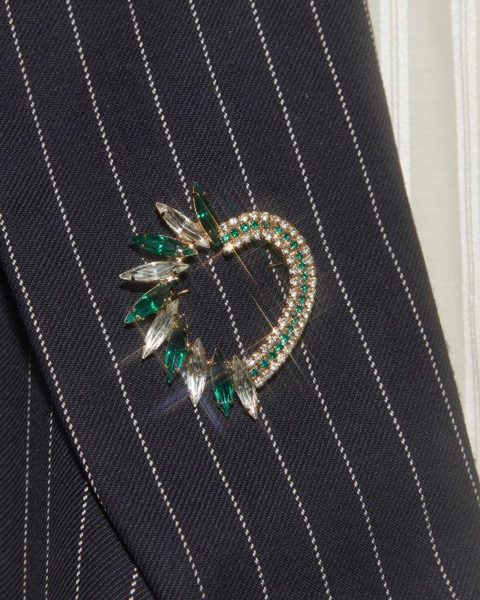 Broche coeur strass verts